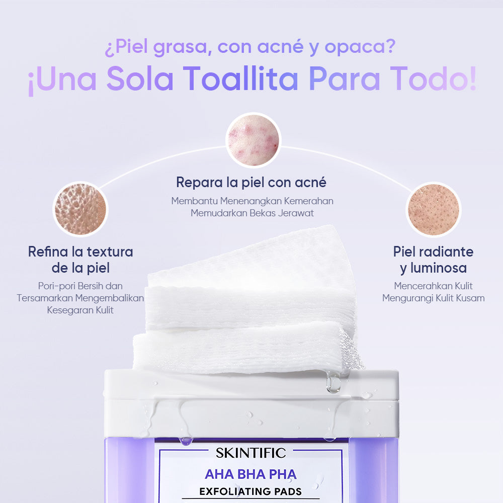 Toallitas exfoliantes AHA, BHA y PHA